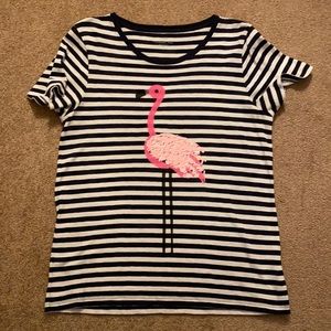 J crew navy striped pink flamingo sequin top